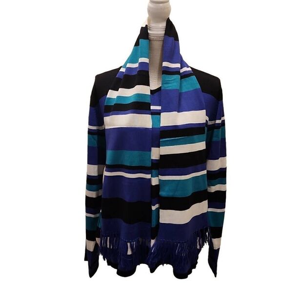 JM Collection Women's Multicolor Striped V-Neck Pullover Sweater and Scarf  Size - Picture 10 of 12